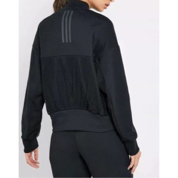 Adidas Sport Athleisure Black Mesh Black Bomber Jacket Size Medium